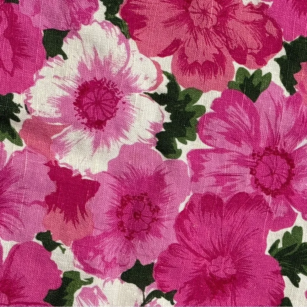 Vintage Braidwater Floral Irish Linen Oval Tablecloth Pink White Green 52” x 77”